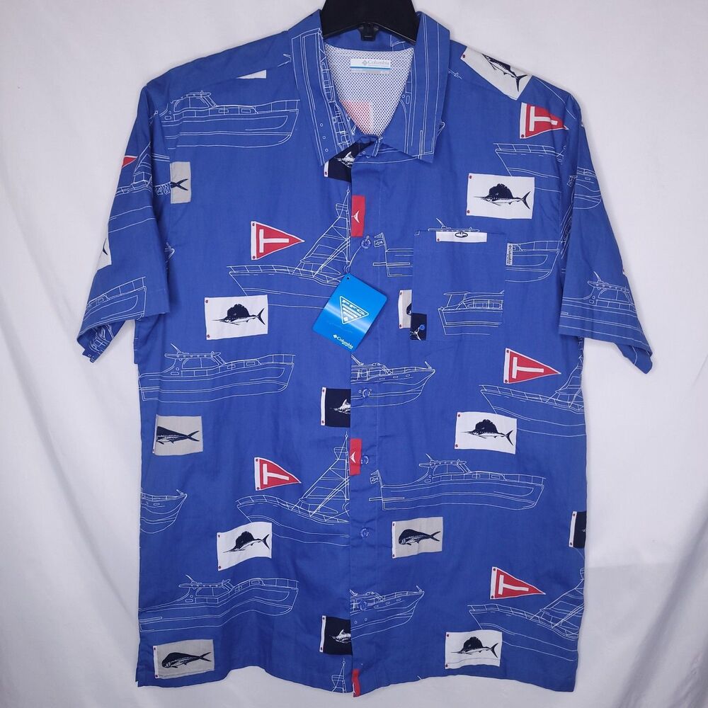 Columbia PFG Shirt Mens XL Blue Trollers Best Vented NWT